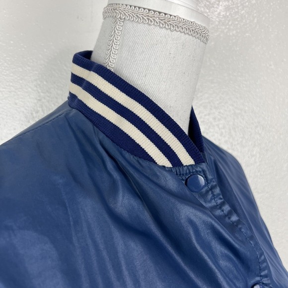Vintage Changing Scene Jacket Women Large Blue White Varsity Button Up Juniors - Picture 12 of 15